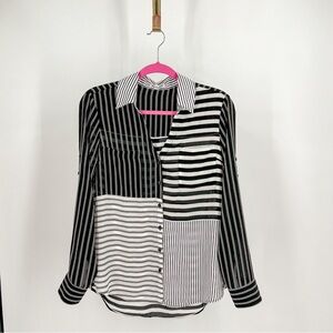 Express Portofino black/white stripped dress shirt